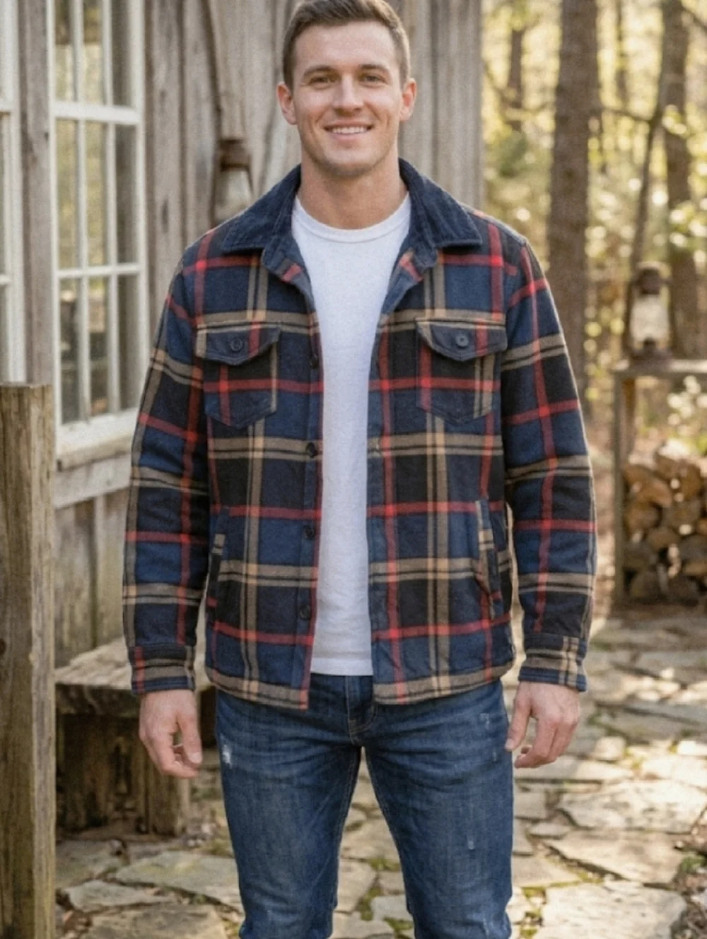 Vintage American Eagle Plaid Flannel Shacket Jacket Lined